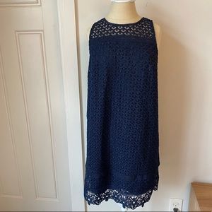 ⭐️ Loft Navy Blue Lined Lace Dress EUC Size 2 Casual Wedding Business Attire